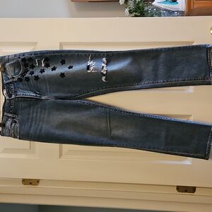 PAIGE Blue Jeans with Black Star Accents Jacqueline Straight
